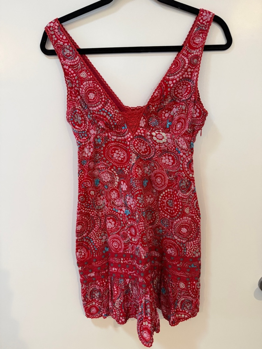 Free People Red Printed Sundress with Blue Accents Size 2